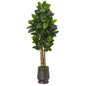 64" Rubber Leaf Artificial Tree in Ribbed Metal Planter