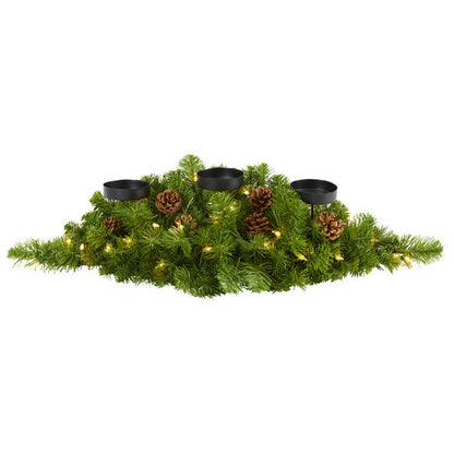 30" Christmas Artificial Pine Triple Candelabrum w/35 Clear Lights