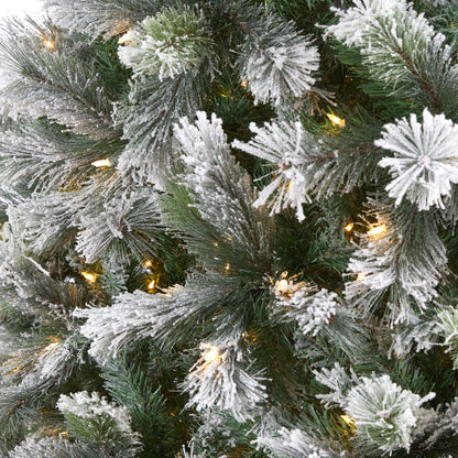 9' Flocked Oregon Pine Artificial Christmas Tree with 600 Clear Lights