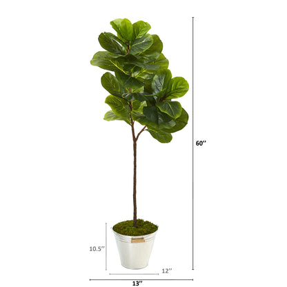 5' Fiddle Leaf Artificial Tree in Tin Bucket