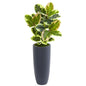 35"  Rubber Leaf Artificial Plant in Gray Planter (Real Touch)