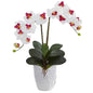 Double Phalaenopsis Orchid Artificial Arrangement in White Vase