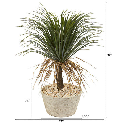 32" Pony Tail Palm Artificial Plant in White Planter