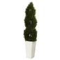 5.5' Double Pond Cypress Spiral Topiary Artificial Tree in White Tower Planter
