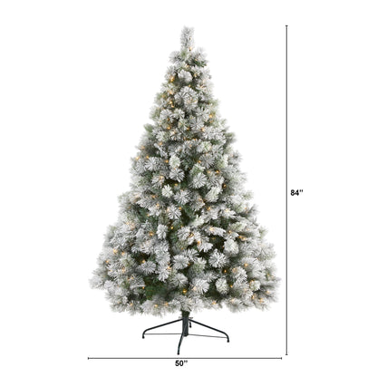 7' Flocked Oregon Pine Artificial Christmas Tree with 400 Clear Lights