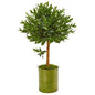 3' Olive Topiary Artificial Tree in Green Planter UV Resistant