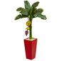 4' Banana Artificial Tree in Red Tower Planter