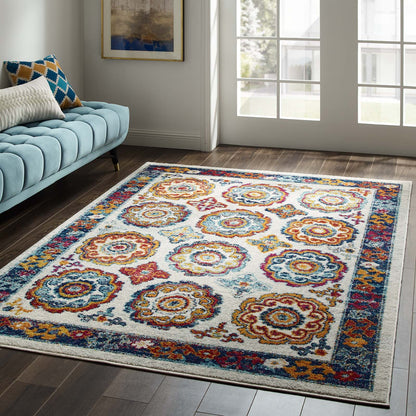 Entourage Odile Distressed Floral Moroccan Trellis 5x8 Area Rug by Modway