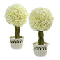 13" Rose Topiary in White Pot Artificial Plant (Set of 2)