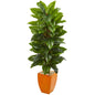 5.5' Large Leaf Philodendron Artificial Plant in Orange Planter (Real Touch)