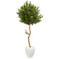 63' Olive Topiary Artificial Tree in White Planter UV Resistant (Indoor/Outdoor)