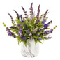 15"  Lavender Artificial Arrangement in Marble Vase