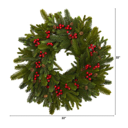 22" Pine, Pinecone and Berry Artificial Wreath