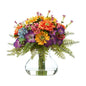 11"  Mixed Flowers Artificial Arrangement in Glass Vase