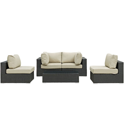 Sojourn 5 Piece Outdoor Patio Sunbrella¨ Sectional Set by Modway
