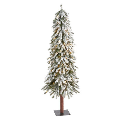 5' Flocked Grand Alpine Artificial Christmas Tree with 200 Clear Lights