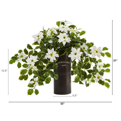 21" Poinsettia and Variegated Holly Artificial Plant in Decorative Planter