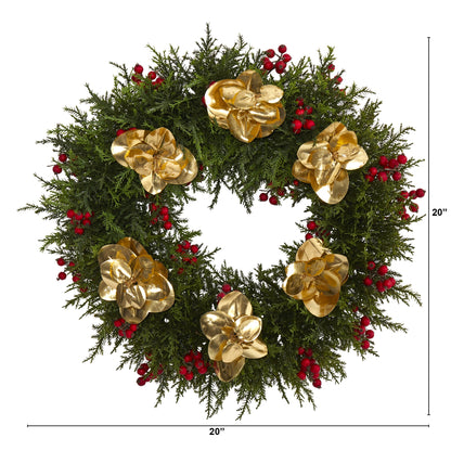 20" Cedar Berry and Metallic Eucalyptus Artificial Wreath