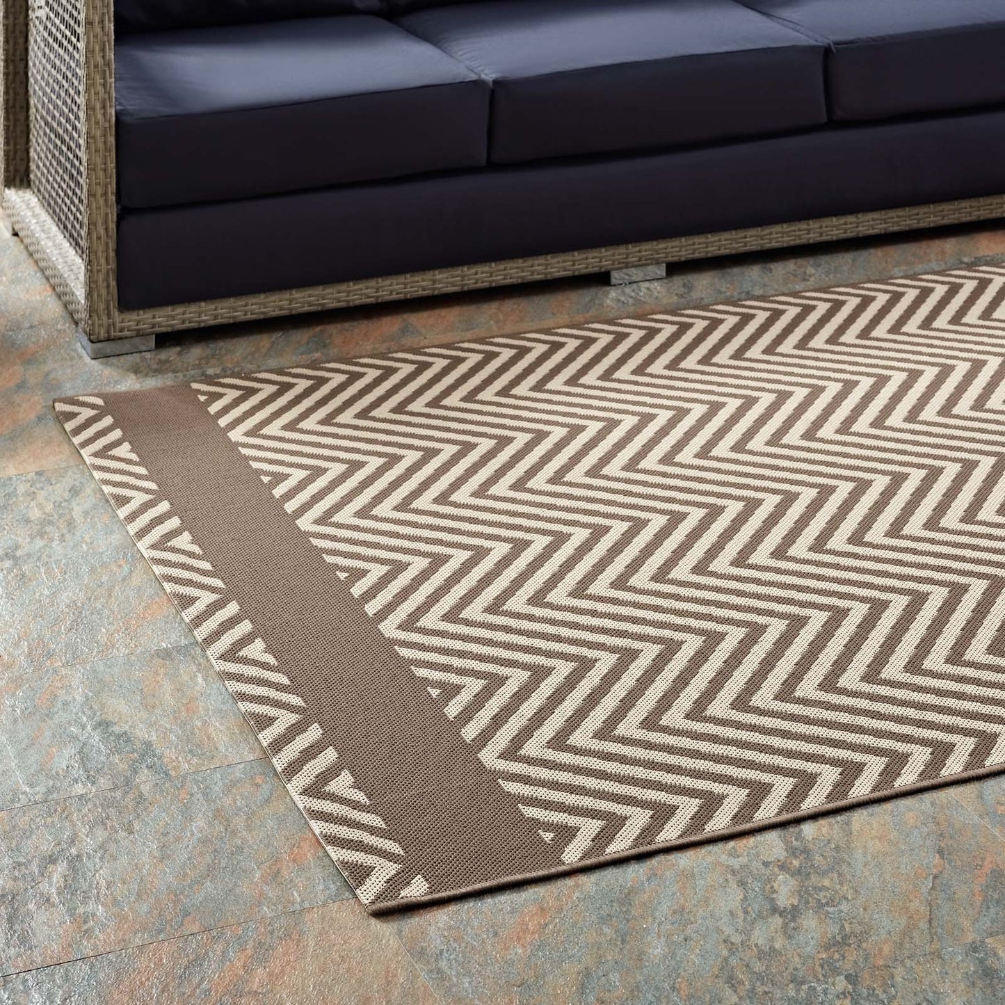 Optica Chevron With End Borders Indoor and Outdoor 8x10 Area Rug by Modway