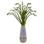 23"  Baby Breath Artificial Arrangement in Oval Vase with Gold Trimming