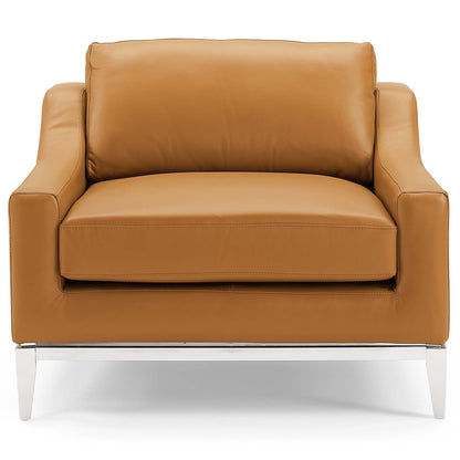 Harness Stainless Steel Base Leather Armchair by Modway