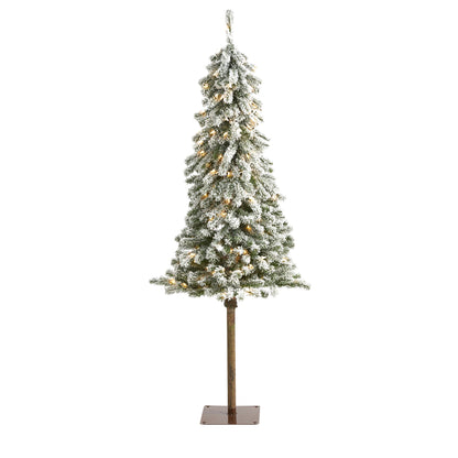 5' Flocked Alpine Christmas Artificial Tree w/150 Lights/ 405 Bendable Branches