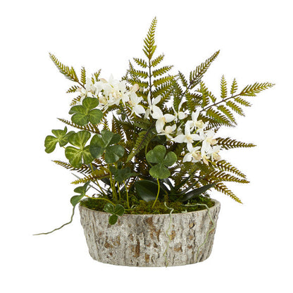 13" Orchid Phalaenopsis, Clover and Fern Artificial Plant