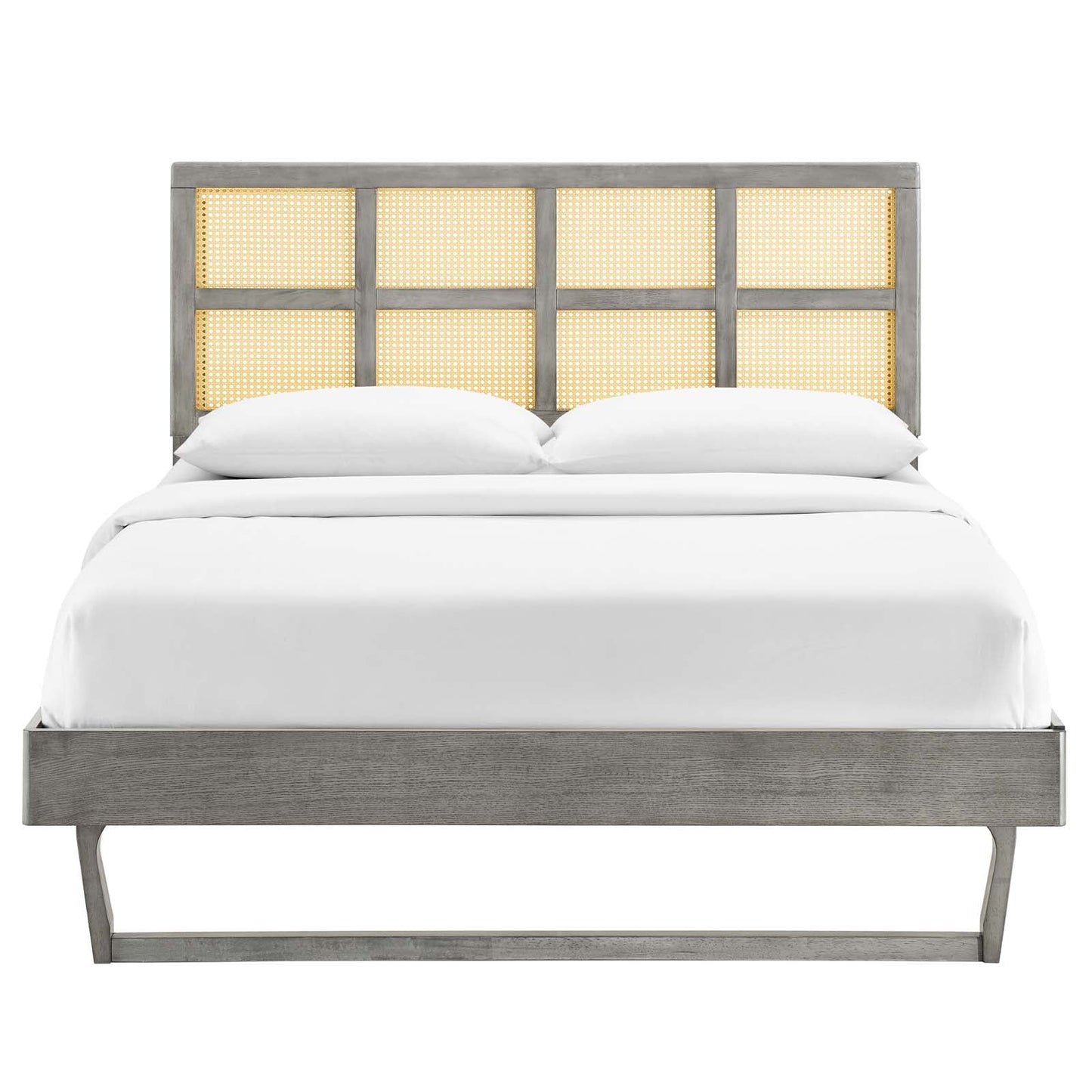 Sidney Cane and Wood Full Platform Bed With Angular Legs by Modway