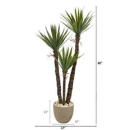 60" Yucca Artificial Tree in Sandstone Planter
