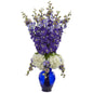 Delphinium and Hydrangea Artificial Arrangement in Blue Vase