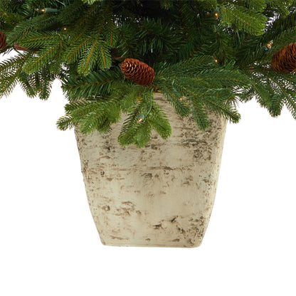 4' Yukon Mountain Fir Artificial Christmas Tree w/ 100 Clear Lights, Pine Cones