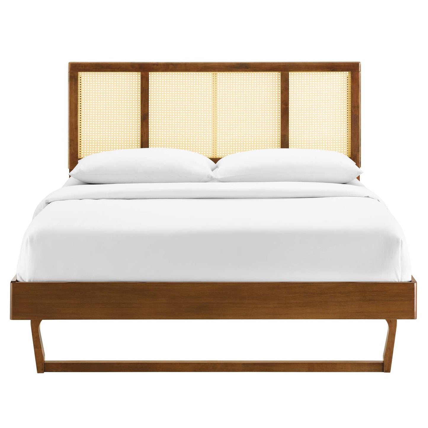 Kelsea Cane and Wood Full Platform Bed With Angular Legs by Modway