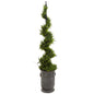 58" Cypress Artificial Spiral Topiary Tree in Vintage Metal Planter