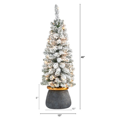 40' Flocked Pencil Artificial Christmas Tree w/ 50 Clear Lights & 132 Bendable