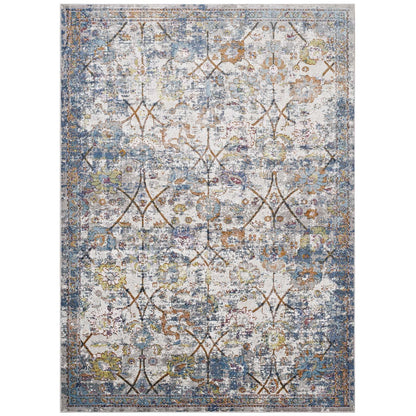 Minu Distressed Floral Lattice 4x6 Area Rug by Modway