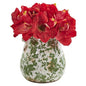 Amaryllis Artificial Arrangement in Floral Print Vase