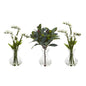 10" Baby Breath and Olive Artificial Arrangement in Vase (Set of 3)