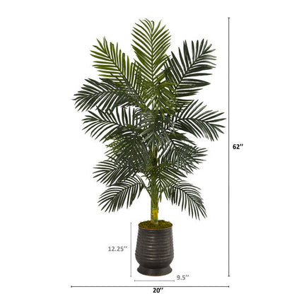 62" Golden Cane Artificial Palm Tree in Ribbed Metal Planter