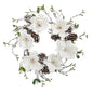 24" Snowed Magnolia / Pine Cone Wreath
