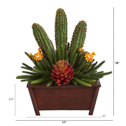 18" Mixed Cactus Succulent Artificial Plant in Planter