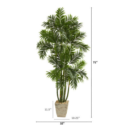71" Areca Palm Artificial Tree in Country White Planter
