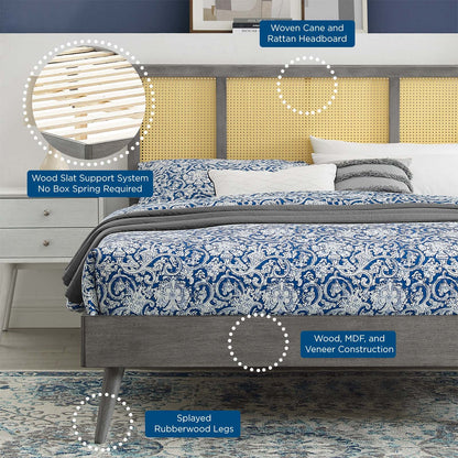Kelsea Cane and Wood Full Platform Bed With Splayed Legs by Modway