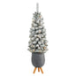 3.5' Flocked Pencil Artificial Christmas Tree w/ 50 Clear Lights & 132 Bendable
