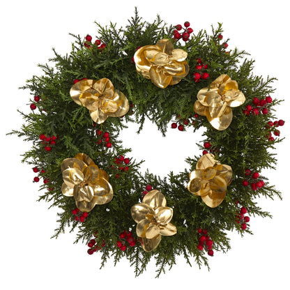 20" Cedar Berry and Metallic Eucalyptus Artificial Wreath