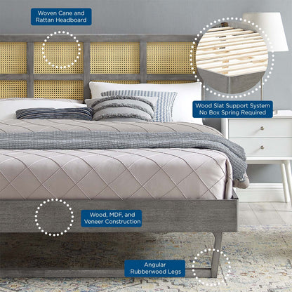 Sidney Cane and Wood Full Platform Bed With Angular Legs by Modway