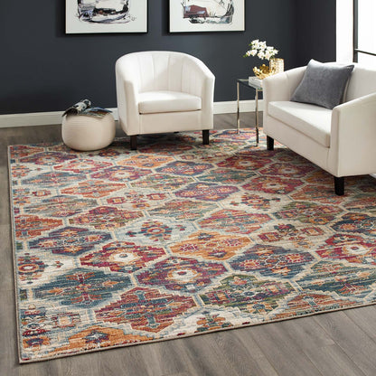 Tribute Azalea Distressed Vintage Floral Lattice 8x10 Area Rug by Modway