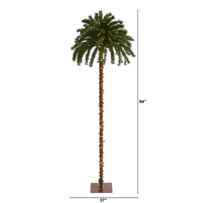 7' Christmas Palm Artificial Tree with 300 White Warm LED Lights