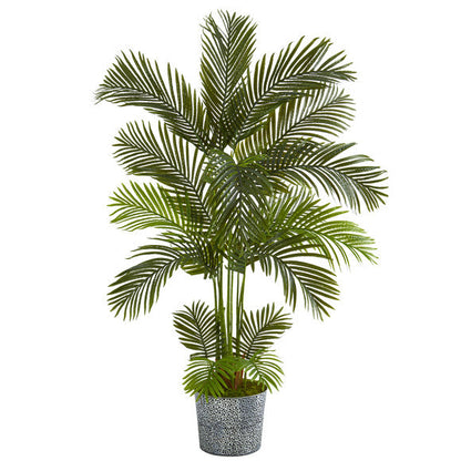 5.5' Areca Palm Artificial Tree in Embossed Black Tin Planter
