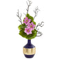 22"  Anemone and Lotus Leaf Artificial Arrangement in Vase