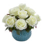 11.5'' Rose Artificial Arrangement in Blue Ceramic Vase
